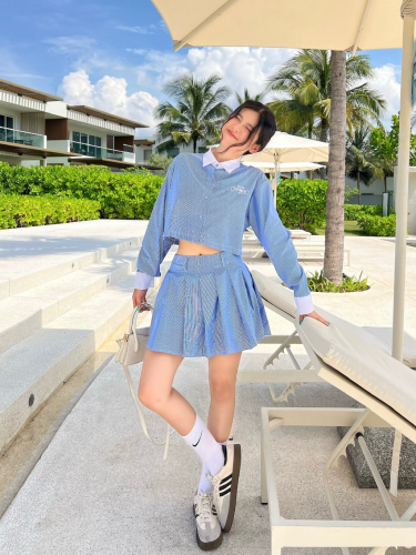 Set_Croptop Shirt+Short Pleated Skirt_LA09_Mieu Brand_Setเสื้อครอปปักปกคละสีและกระโปรงสั้นจับจีบ