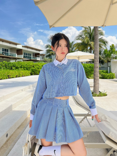 Set_Croptop Shirt+Short Pleated Skirt_LA09_Mieu Brand_Setเสื้อครอปปักปกคละสีและกระโปรงสั้นจับจีบ