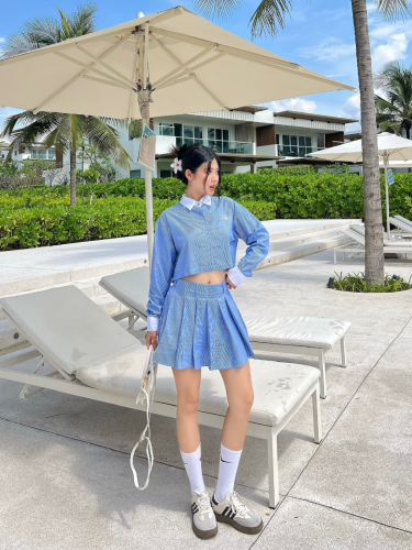 Set_Croptop Shirt+Short Pleated Skirt_LA09_Mieu Brand_Setเสื้อครอปปักปกคละสีและกระโปรงสั้นจับจีบ