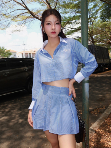 Set_Croptop Shirt+Short Pleated Skirt_LA09_Mieu Brand_Setเสื้อครอปปักปกคละสีและกระโปรงสั้นจับจีบ