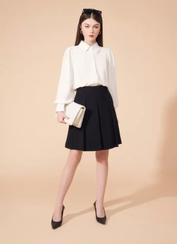 Naris Black Pleated Skirt_MI100.15_Miki Classic Brand_นริศเดรสยาวอัดพลีทสีดำ