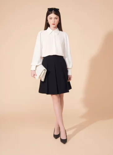 Naris Black Pleated Skirt_MI100.15_Miki Classic Brand_นริศเดรสยาวอัดพลีทสีดำ