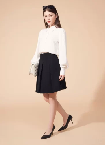 Naris Black Pleated Skirt_MI100.15_Miki Classic Brand_นริศเดรสยาวอัดพลีทสีดำ