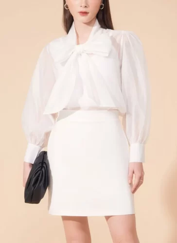 Nara White A Line Dress_MI100.1_Miki Classic Brand_เดรสยาวทรงเอยาวนารา สีขาว