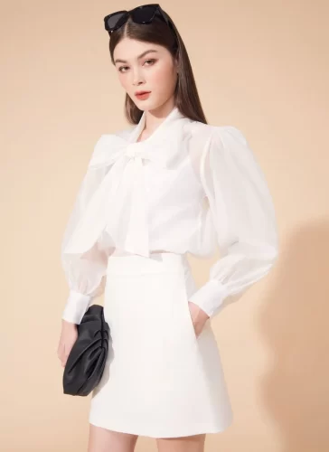 Nara White A Line Dress_MI100.1_Miki Classic Brand_เดรสยาวทรงเอยาวนารา สีขาว