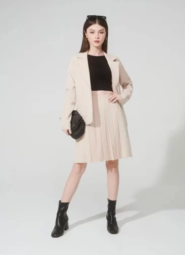 Sara Pleated Skirt_MI100.20_Miki Classic Brand_เดรสอัดพลีทตัวยาวซาร่าครีม