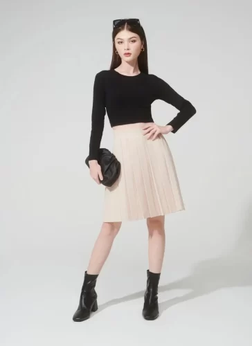 Sara Pleated Skirt_MI100.20_Miki Classic Brand_เดรสอัดพลีทตัวยาวซาร่าครีม