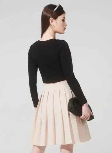 Sara Pleated Skirt_MI100.20_Miki Classic Brand_เดรสอัดพลีทตัวยาวซาร่าครีม