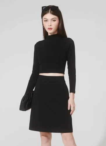 Nara Black A Line Skirt_MI100.19_Miki Classic Brand_เดรสยาวทรงเอสีดำนารา