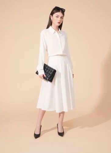 Venny White Midi Skirt_MI100.9_Miki Classic Brand_ชุดเดรสยาวเอว Venny Ben สีขาว