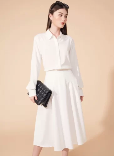 Venny White Midi Skirt_MI100.9_Miki Classic Brand_ชุดเดรสยาวเอว Venny Ben สีขาว