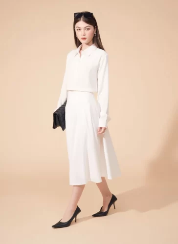 Venny White Midi Skirt_MI100.9_Miki Classic Brand_ชุดเดรสยาวเอว Venny Ben สีขาว