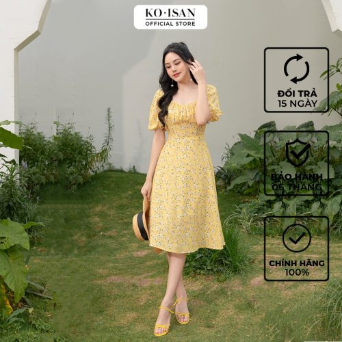 Vintage Floral Pattern Puff Sleeve Midi Dress_21056689_KOISAN Brand_เดรสยาวลายดอกไม้วินเทจ ดีไซน์แขนพองแบบผู้หญิง