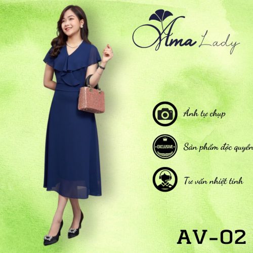 V Neck Short Sleeve Flared Mixi Dress_AV-02_Amalady Brand