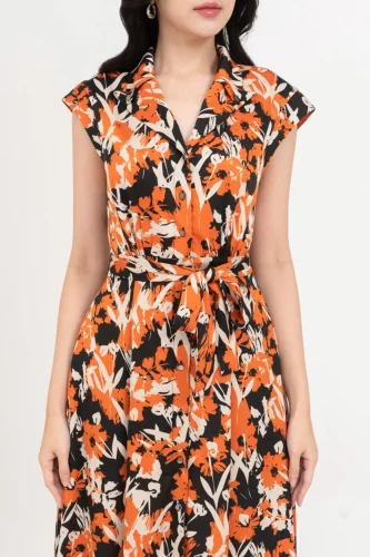 Floral Pattern Flared Midi Dress_IV115.16_IVY MODA Brand_เดรสแขนกุดลาย