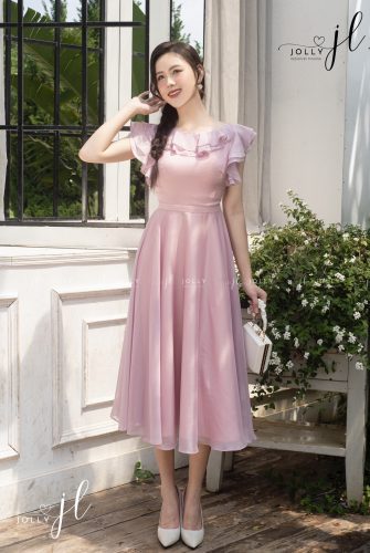 Arin Boat Neck Pink Flared Midi Dress_JO74.3_Jolly Brand