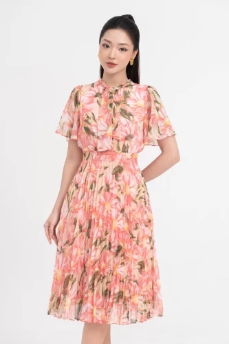 Floral Pattern Pleated Midi Dress_IV115.2_IVY MODA Brand_เดรสพลีทลายดอกไม้