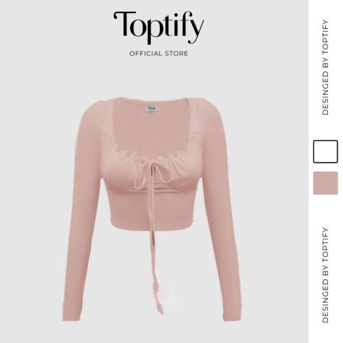 Mila Long Sleeve Croptop_AC148_TOPTIFY Brand _เสื้อครอปแขนยาวผู้หญิง Mila Top คอลึกและผูกโบว์