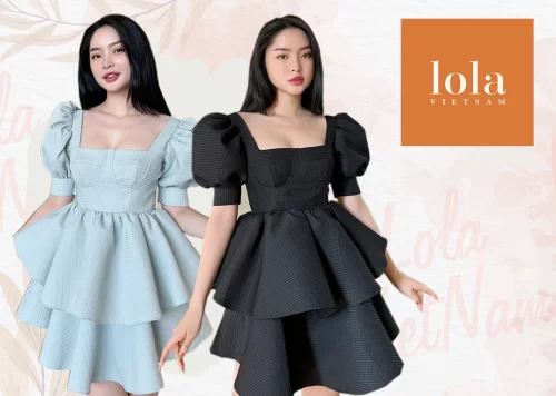 Puff Sleeve Square Neck Mini Dress_LO76.2_LOLA Brand_ชุดเจ้าหญิงฉัตรน่ารักและมีเสน่ห์ – หรูหราสำหรับออกนอกบ้านและงานปาร์ตี้