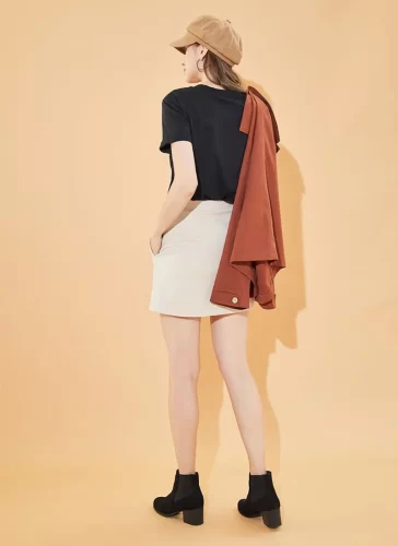 Skittin Cream Short A Line Skirt_MI100.10_Miki Classic Brand_ชุดเดรสสีครีม Skittin