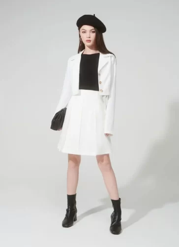 Naris White Pleated Skirt_MI100.18_Miki Classic Brand_นริศเดรสยาวจับจีบสีขาว