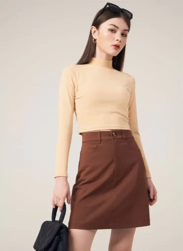 Evan Brown Mini Skirt_MI100.13_Miki Classic Brand_ชุดเดรสติดกระดุมของ Evan Brown