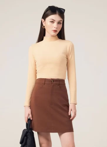 Evan Brown Mini Skirt_MI100.13_Miki Classic Brand_ชุดเดรสติดกระดุมของ Evan Brown