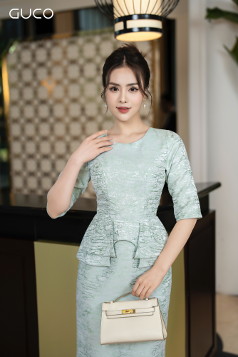 Half Sleeve A Line Peplum Dress_D10011_GUCO Brand_ชุดเดรสทรงเอทรง Peplum แขนหลวม