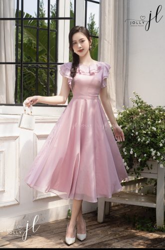 Arin Boat Neck Pink Flared Midi Dress_JO74.3_Jolly Brand