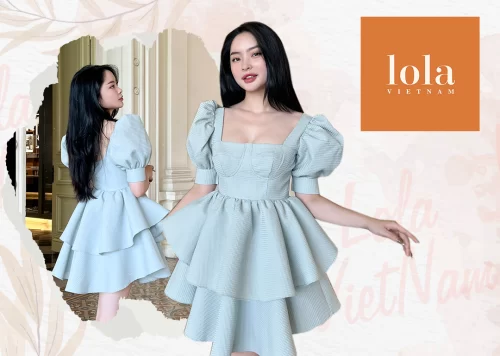 Puff Sleeve Square Neck Mini Dress_LO76.2_LOLA Brand_ชุดเจ้าหญิงฉัตรน่ารักและมีเสน่ห์ – หรูหราสำหรับออกนอกบ้านและงานปาร์ตี้