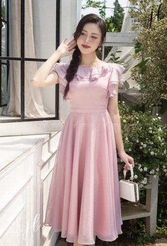 Arin Boat Neck Pink Flared Midi Dress_JO74.3_Jolly Brand