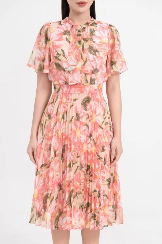 Floral Pattern Pleated Midi Dress_IV115.2_IVY MODA Brand_เดรสพลีทลายดอกไม้