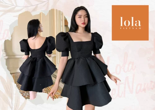 Puff Sleeve Square Neck Mini Dress_LO76.2_LOLA Brand_ชุดเจ้าหญิงฉัตรน่ารักและมีเสน่ห์ – หรูหราสำหรับออกนอกบ้านและงานปาร์ตี้