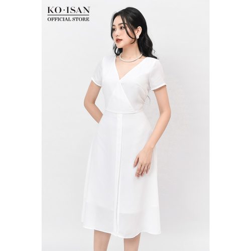 Flared Wraparound Dress_21056605_KOISAN Brand_ชุดเดรสบานแนวทแยงที่เรียบง่ายและสง่างาม