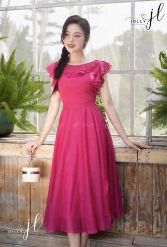 Arin Boat Neck Pink Flared Midi Dress_JO74.3_Jolly Brand