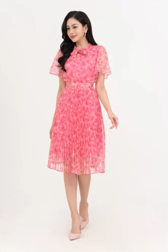 Floral Pattern Pleated Midi Dress_IV115.2_IVY MODA Brand_เดรสพลีทลายดอกไม้