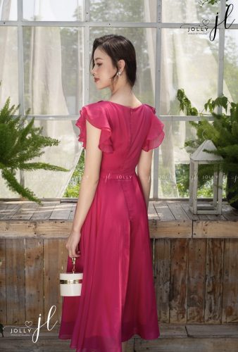 Arin Boat Neck Pink Flared Midi Dress_JO74.3_Jolly Brand