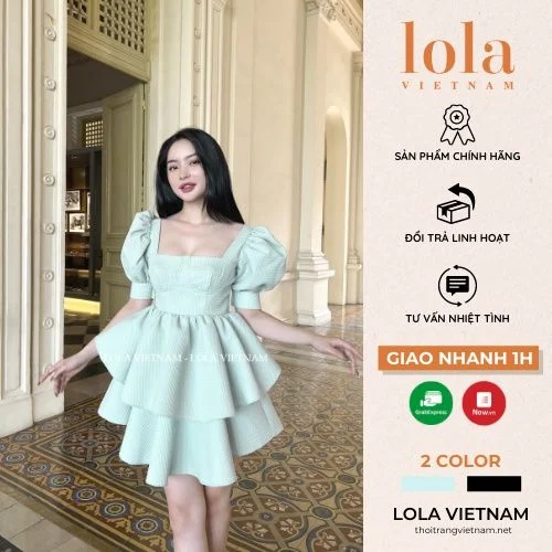 Puff Sleeve Square Neck Mini Dress_LO76.2_LOLA Brand_ชุดเจ้าหญิงฉัตรน่ารักและมีเสน่ห์ – หรูหราสำหรับออกนอกบ้านและงานปาร์ตี้