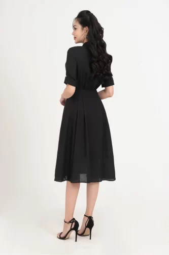 Silk Flared Midi Dress_IV115.20_IVY MODA Brand_ชุดเดรสผ้าไหมเยอรมันโบราณทรงตรง