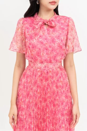 Floral Pattern Pleated Midi Dress_IV115.2_IVY MODA Brand_เดรสพลีทลายดอกไม้