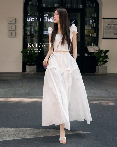 Blouse_White Set (TOP+MIDI SKIRT)_A1004+V1004_K CLOSET Brand