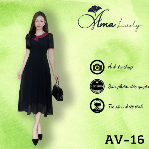 Crew Neck Short Sleeve Flared Midi Dress_AV-16_Amalady Brand