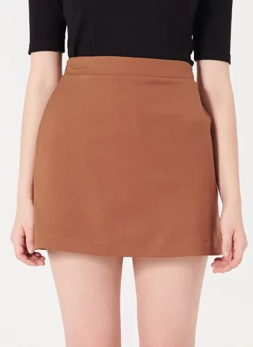 Skittin Brown Short A Line Skirt_MI100.16_Miki Classic Brand_Skittin สีน้ำตาล เดรสสั้นทรงเอ