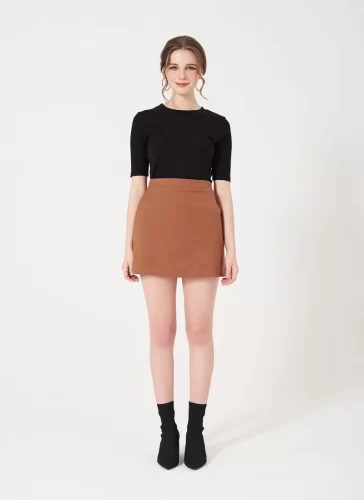 Skittin Brown Short A Line Skirt_MI100.16_Miki Classic Brand_Skittin สีน้ำตาล เดรสสั้นทรงเอ