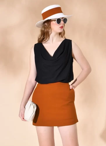 Skittin Orange Short A Line Skirt_MI100.7_Miki Classic Brand_ชุดเดรส Earth Orange Skittin