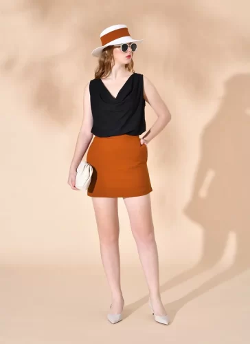 Skittin Orange Short A Line Skirt_MI100.7_Miki Classic Brand_ชุดเดรส Earth Orange Skittin