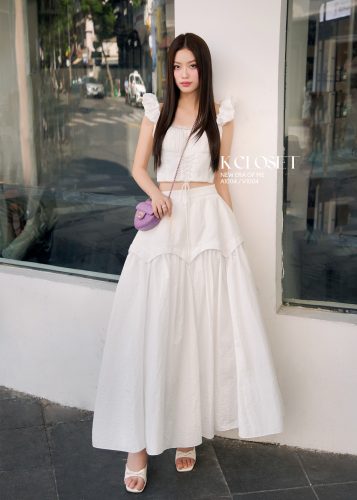 Blouse_White Set (TOP+MIDI SKIRT)_A1004+V1004_K CLOSET Brand