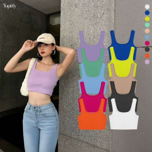 Blow Your Mind Elastic Tank Top_AC220_TOPTIFY Brand_เสื้อครอปผู้หญิง เสื้อกล้ามสายเดี่ยวขนาดใหญ่ ตัดเย็บจากจั๊มพ์ยางยืด Blow Your Mind Top