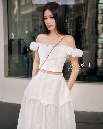 Blouse_White Set (TOP+MIDI SKIRT)_A1004+V1004_K CLOSET Brand