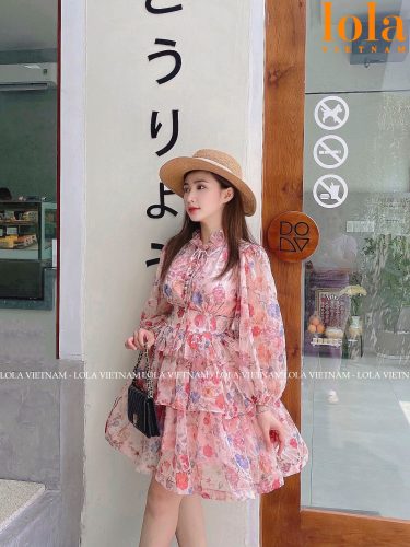 Puff Sleeve Ruffle Mini Dress_LO76.3_LOLA Brand_ชุดเดรสผู้หญิงแขนพัฟน่ารักสไตล์ Banh Beo